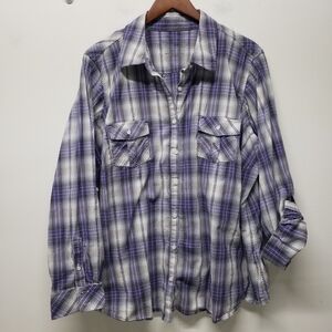 Sonoma Western Plaid Button Up Shirt Roll Tab Sleeves Womens Size 2X Country